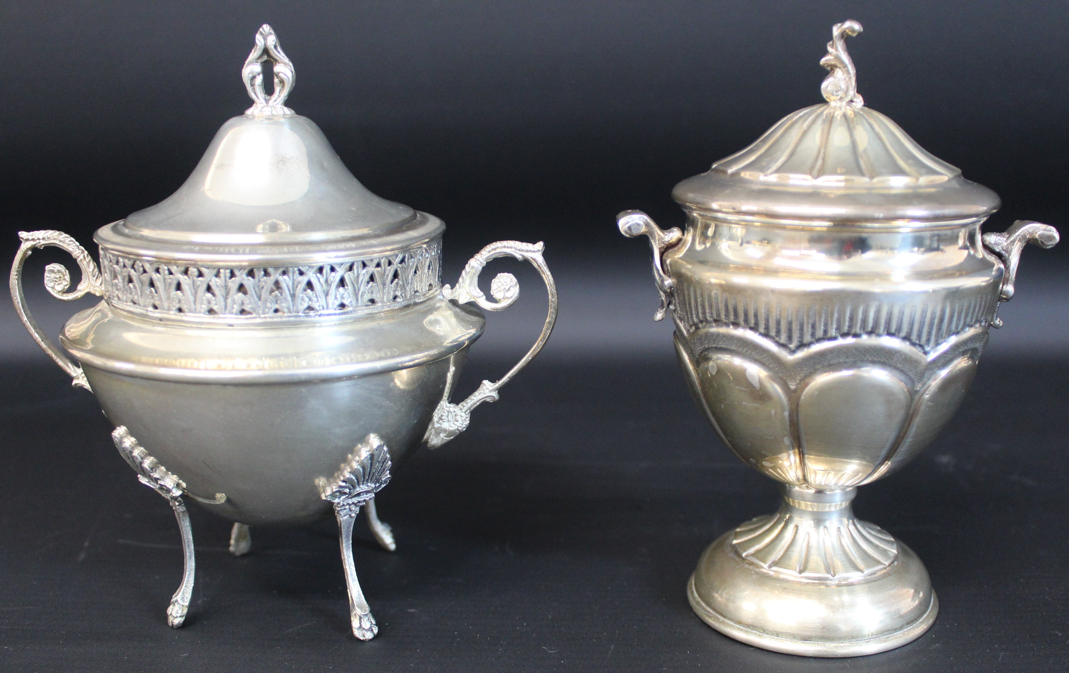 Italian silver lidded bon bon dish with domed lid marked 73 PA 800 14cm & similar piece with handles - Image 2 of 4