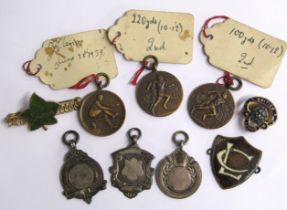 3 silver medallion pendants (0.59ozt) - 3 sports medallions, British Legion pin badge, Fattorini