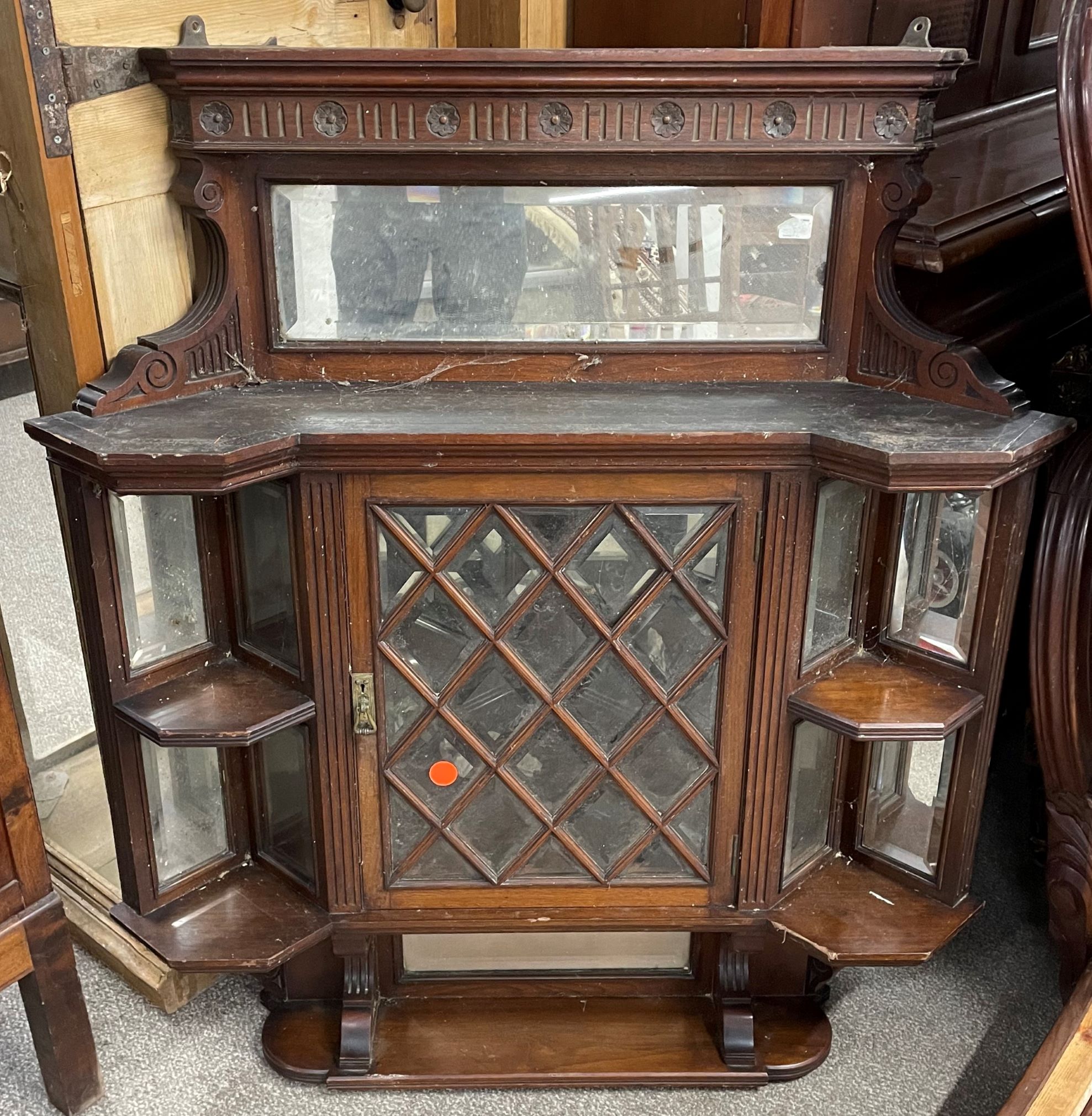 Early 20th century mahogany display corner cupboard