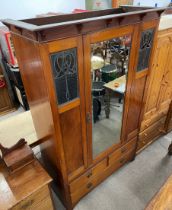 Late Victorian mahogany wardrobe with Art Nouveau leaded glass panels Ht 204cm D 55cm W 122cm