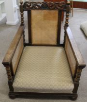 Early 20th century oak framed bergère seat