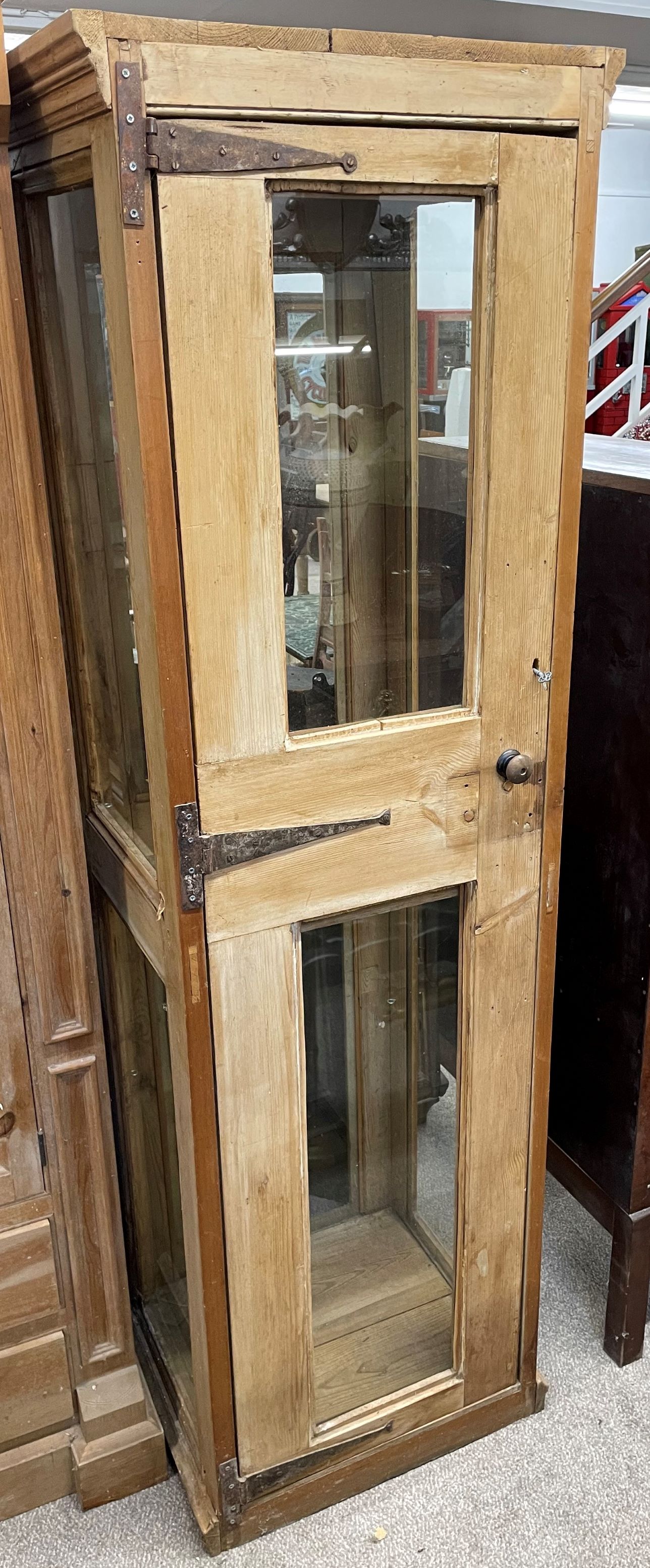 Stripped pine display cabinet (missing shelves) Ht 190cm W 60cm - Image 2 of 4