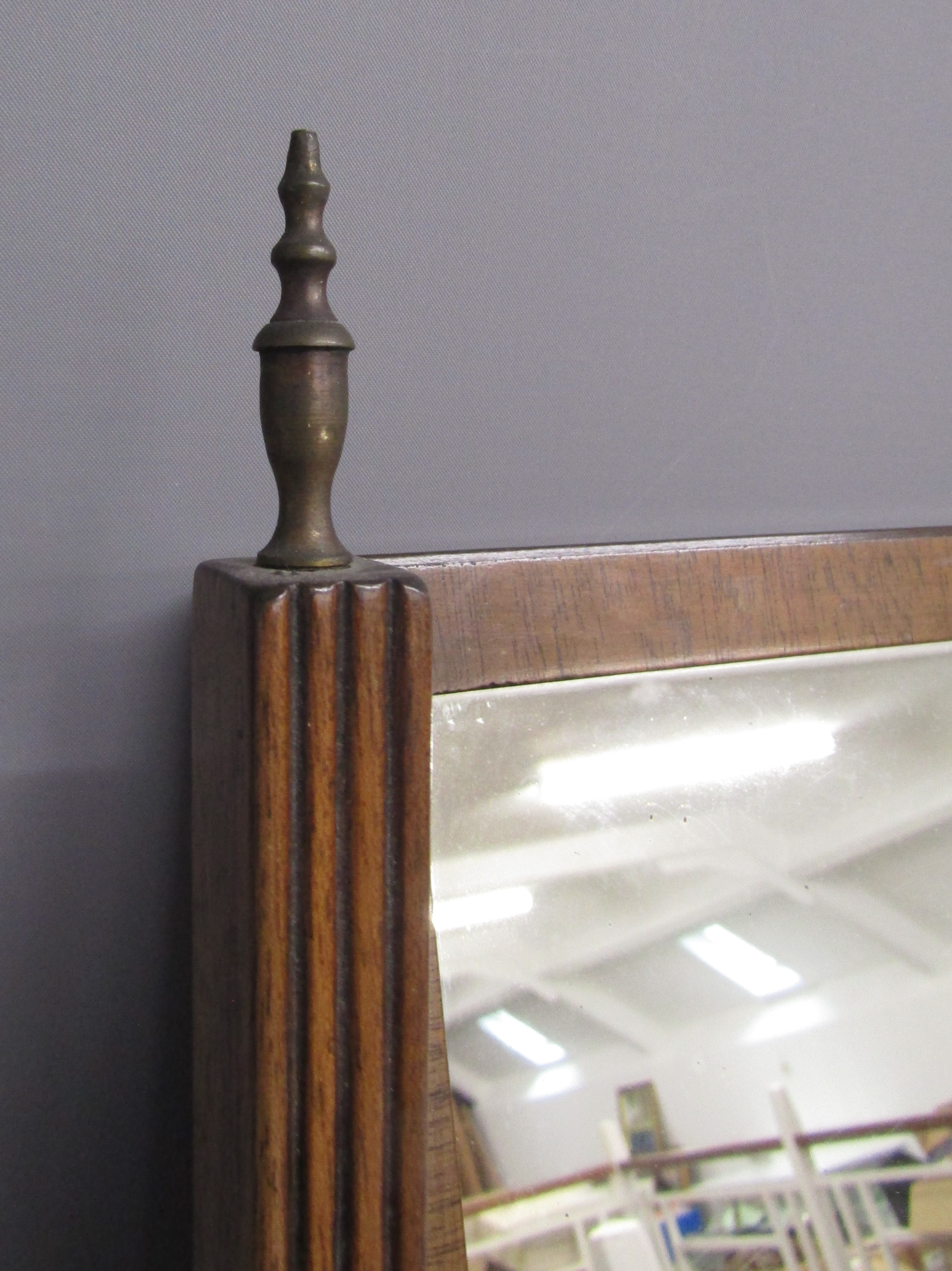 19th century toilet mirror with 2 frieze drawers, metal finials and knobs - approx. 58.5cm x 64cm - Image 6 of 8