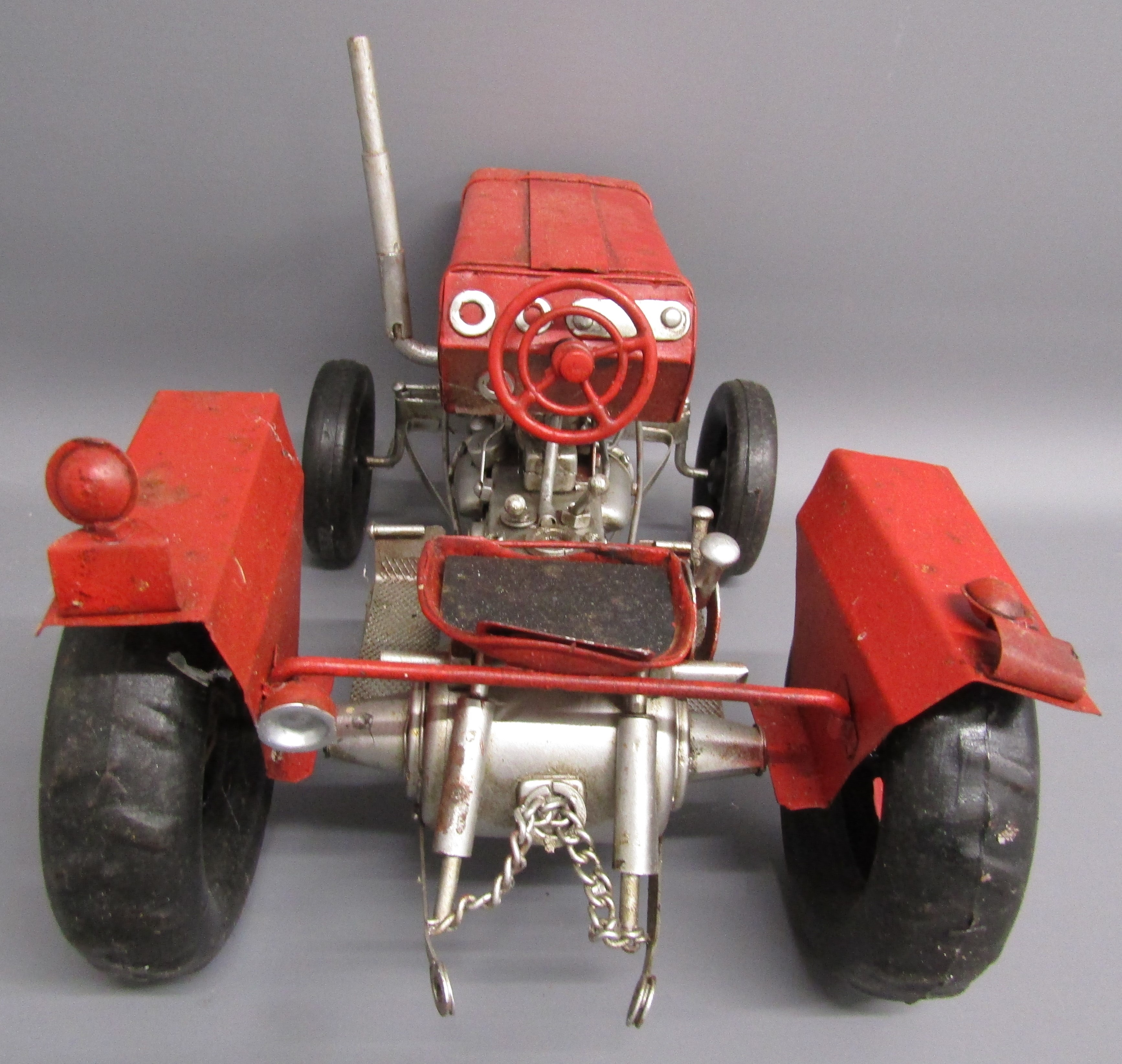 Mamod SE1A stationary steam engine and Massey Ferguson 135 tin tractor - Image 7 of 9