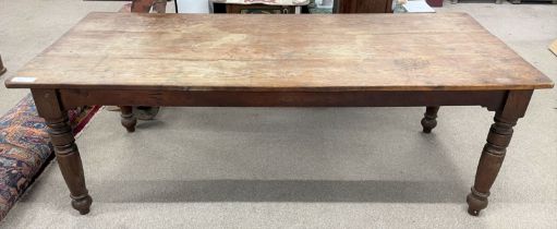 Large Victorian oak farm house table on turned legs L 215cm W 95cm