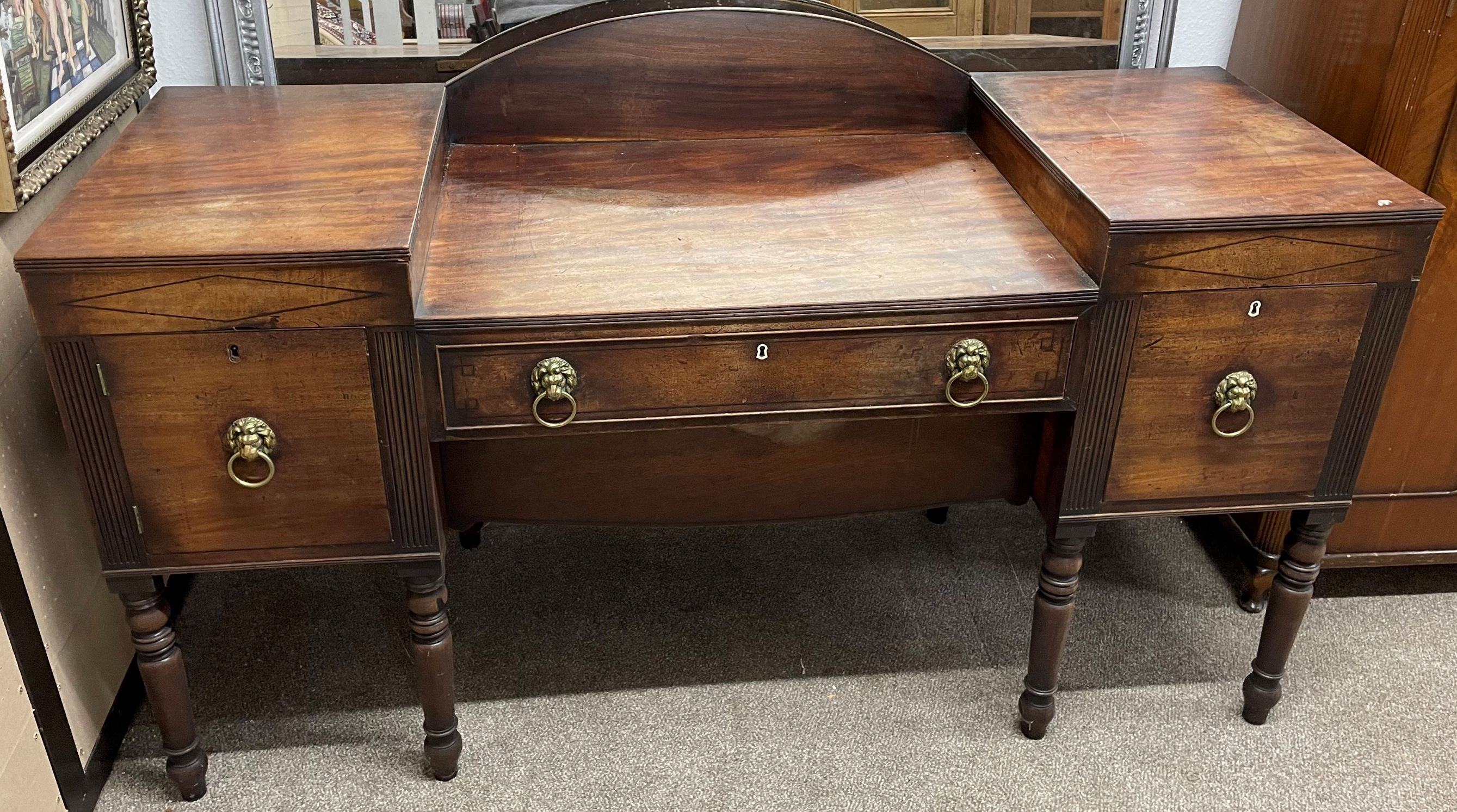 Large Regency sideboard with ebony inlay & lion mask handles on turned legs L184cm D 67cm Ht 108cm - Image 2 of 2