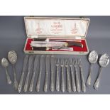Ashberry of Sheffield horn handled carving set, silver plate fish knives and forks and 4 berry