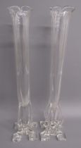 Pair of possibly Victorian glass long stem vases - slight chips to feet - approx. 40.5cm tall