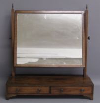 19th century toilet mirror with 2 frieze drawers, metal finials and knobs - approx. 58.5cm x 64cm