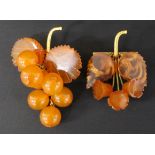 Russian gold & amber grapes / floral spray brooches (largest 6cm x 5cm)