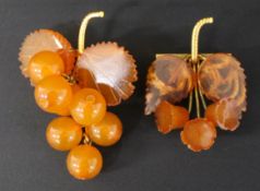 Russian gold & amber grapes / floral spray brooches (largest 6cm x 5cm)