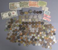 Collection of coins include Victoria 1889 Jamaica one penny, Churchill coins, United States 1964