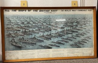 Large framed poster 'All The Ships Of The British Navy' published by the Daily Telegraph & drawn