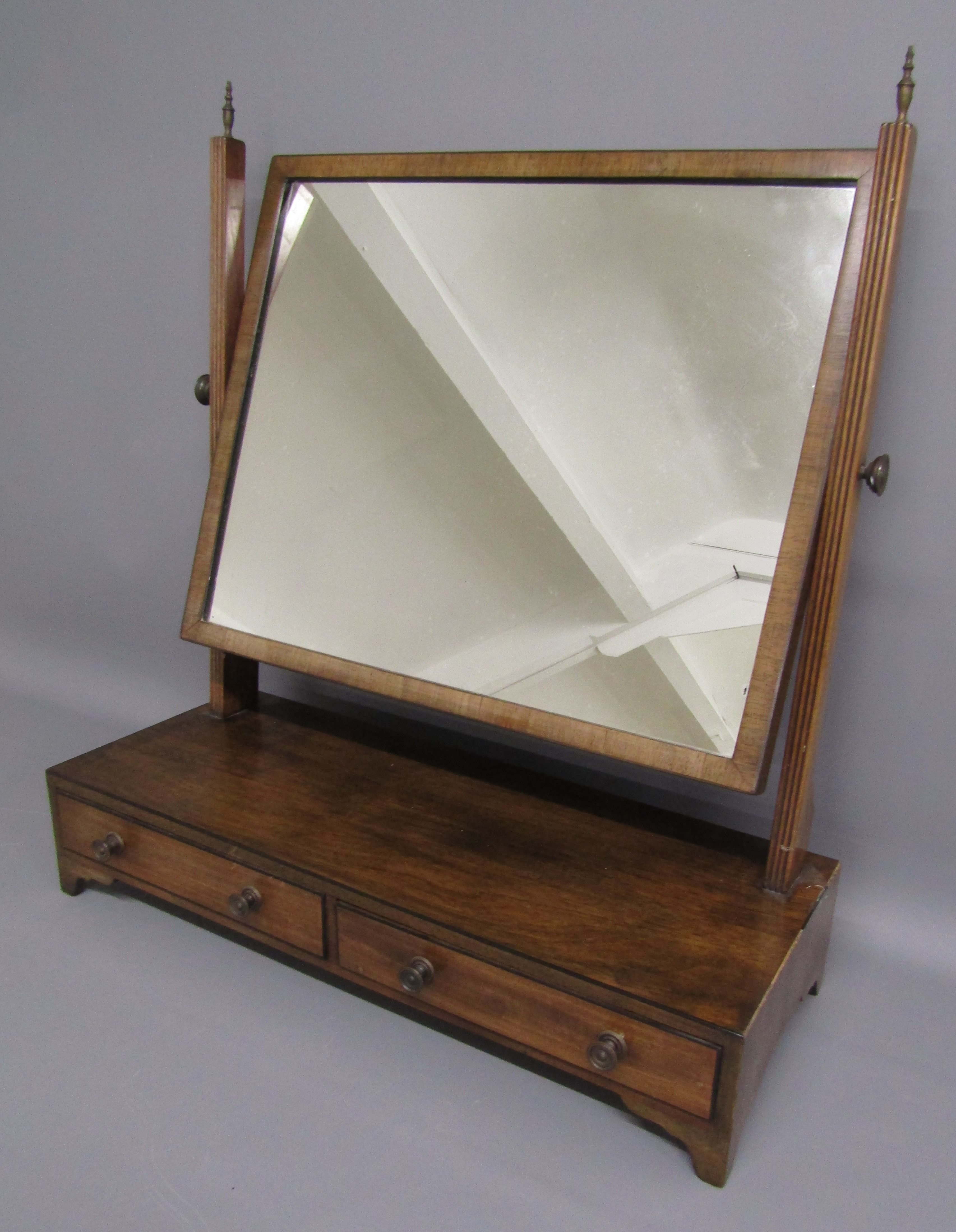 19th century toilet mirror with 2 frieze drawers, metal finials and knobs - approx. 58.5cm x 64cm - Image 7 of 8