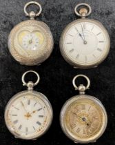 4 ladies silver fob watches