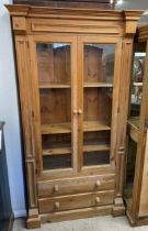 Pine display cabinet with two drawers below Ht 201cm W 108cm D 35cm