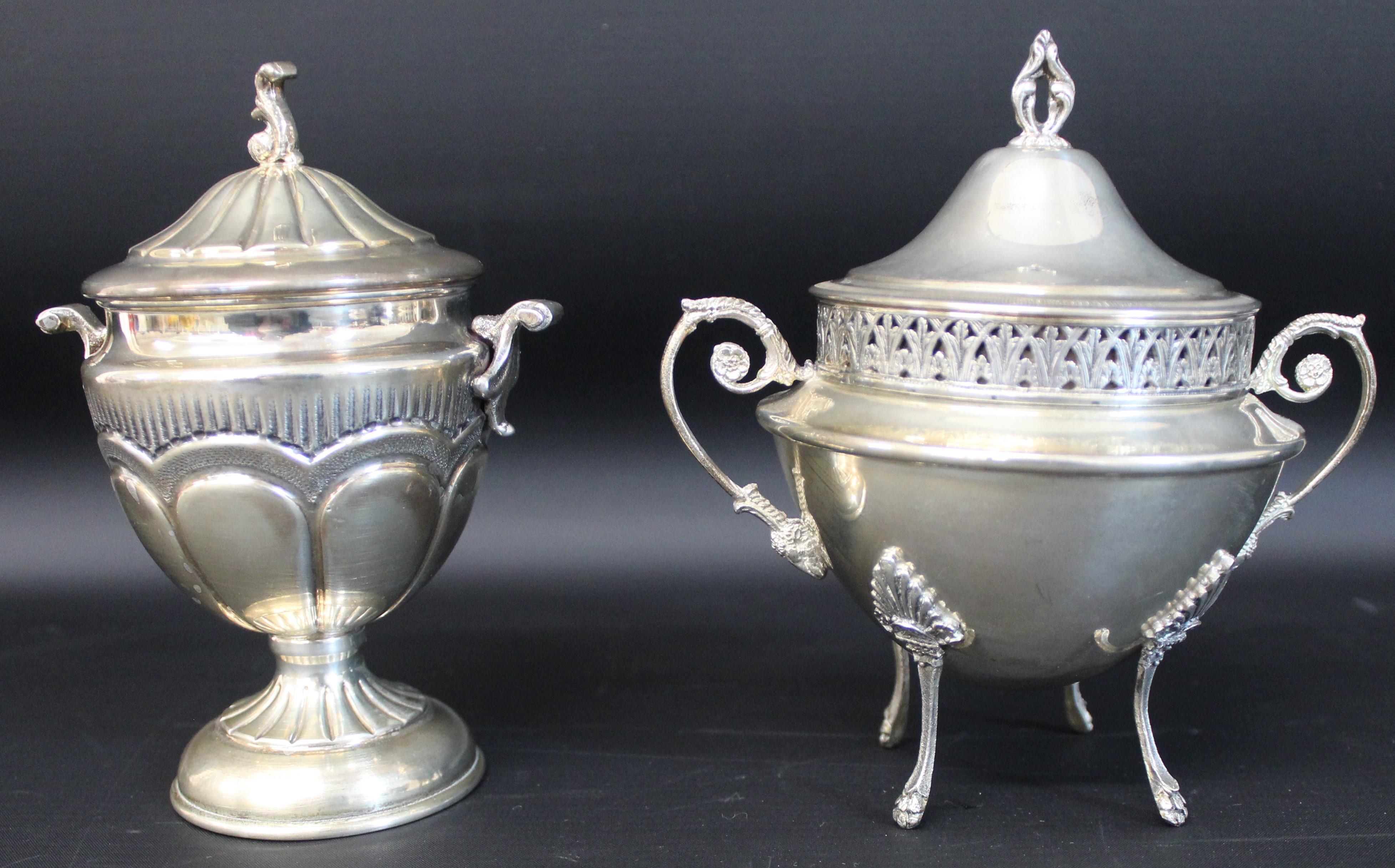 Italian silver lidded bon bon dish with domed lid marked 73 PA 800 14cm & similar piece with handles - Image 3 of 4