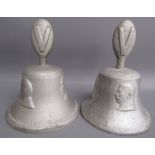 Pair of Victory bells one with writing 'cast in metal from German aircraft shot down over Britain