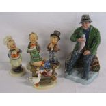 Royal Doulton figure 'A Good Catch' and 4 Goebel Hummel figures Baker 128, The Soloist 135, Yard