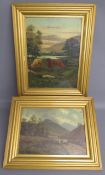 2 A Morris oils on board - herding sheep and long horn cattle