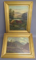 2 A Morris oils on board - herding sheep and long horn cattle