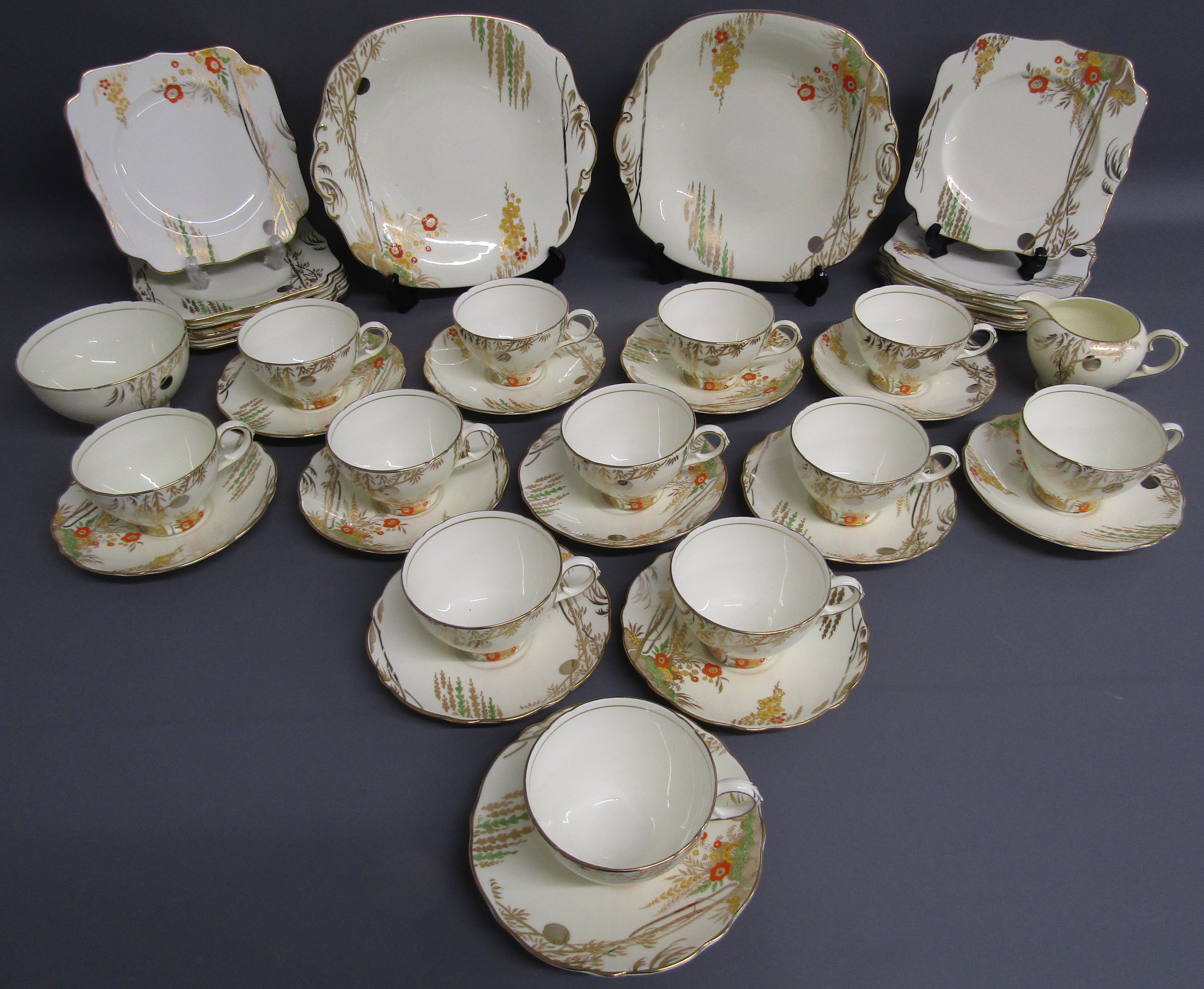 Cauldon Ware China, 3977 tea set includes 2 cake plates, 12 side plates, 12 cups and saucers,