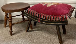 Stool & an ebonised stool with cushion