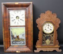 Oak cased Waterbury Clock Co mantel clock (glass damaged) & American Jerome & Co 30 hour wall