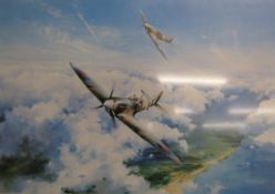 Robert Taylor first edition 'Spitfire' print pencil signed by Douglas Bader and Johnnie Johnson