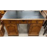 Victorian oak twin pedestal desk with gothic design influence L117cm D 58cm Ht 75cm