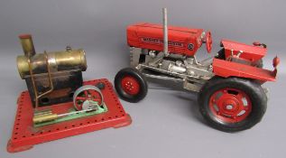 Mamod SE1A stationary steam engine and Massey Ferguson 135 tin tractor