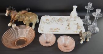 Quantity of Aynsley Cottage Garden including tray, Beswick shire horse (repaired), elephant figurine
