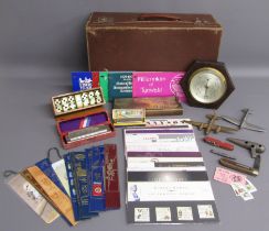 Small suitcase containing bookmarks, Hohner Super Chromonica, Hohner Echo Super Vamper harmonica,