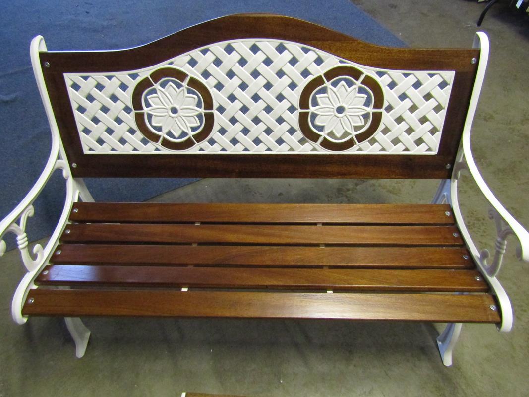 Cast iron bench and coffee table - has been grit blasted and powder coated and wood has been - Image 5 of 5