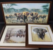 3 large David Shepherd elephant prints, largest size 102.5cm x 53cm