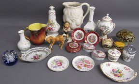 Collection of ceramics includes Hammersley caster, small fluted vase, small lidded pot and trinket