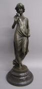 Bronze figure of lady with flower on marble base - signed Pittaluga - approx. 34cm tall