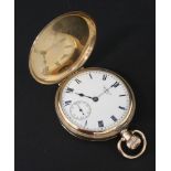 9ct gold Waltham hunter pocket watch with seconds dial (appears to be working, 2 fine hair lines