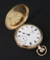 9ct gold Waltham hunter pocket watch with seconds dial (appears to be working, 2 fine hair lines