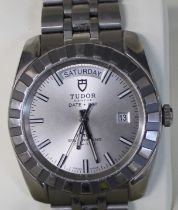 Gents Tudor Geneve wristwatch date day, silver dial, serial number 1413957, model 23010, with