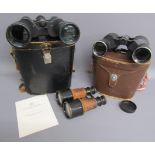 3 pairs of binoculars - War Office model made in France - USSR prismatic with central focusing