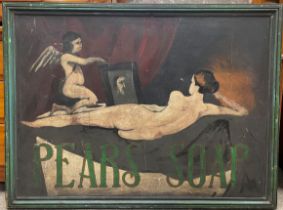 Large oil on board of a reclining nude 'Pears Soap' (after Velazquez The Rokeby Venus) 124cm by