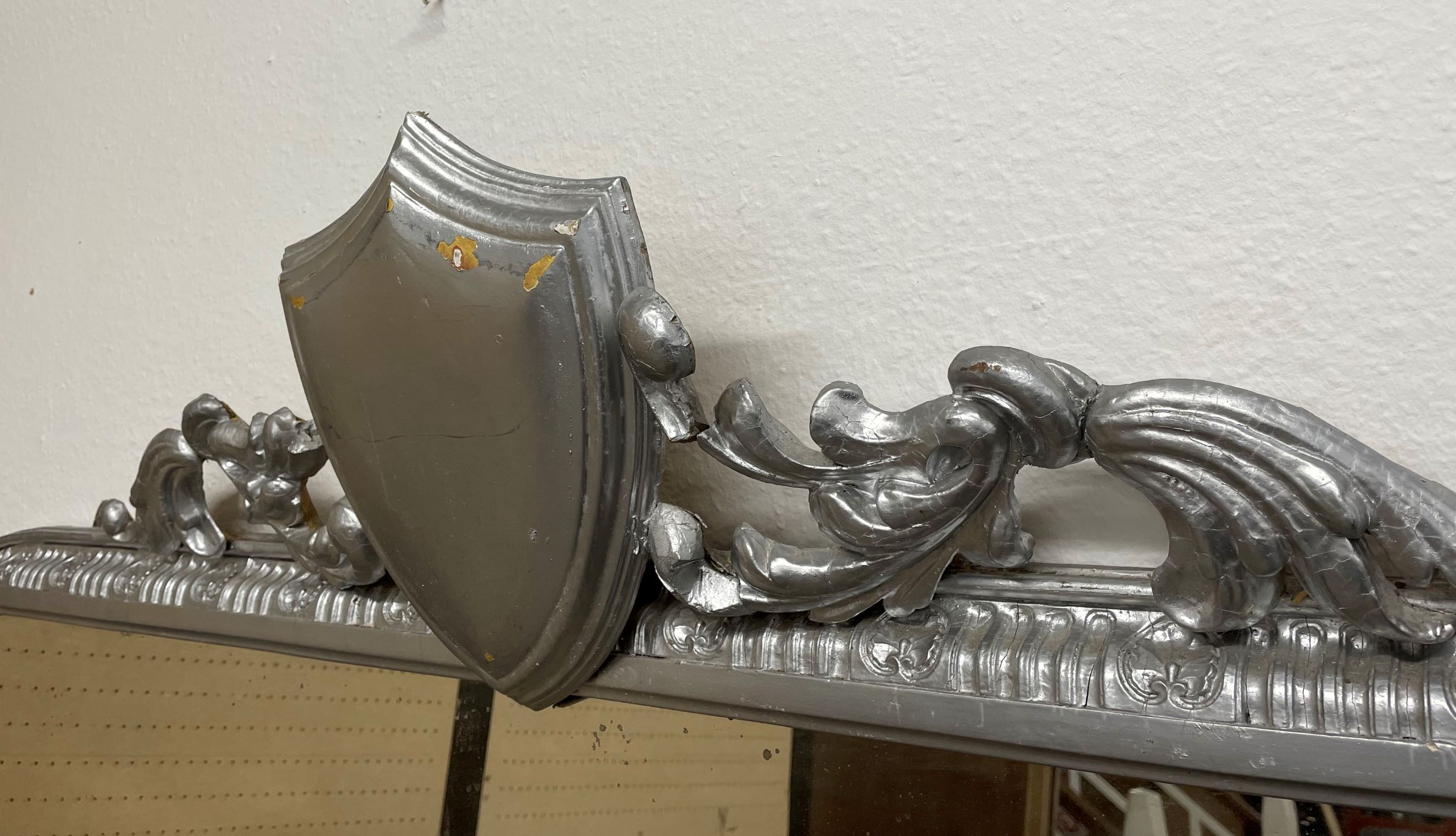 Large ornate Victorian overmantel mirror which has been painted silver W 182cm H 196cm - Image 2 of 4