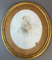 Circa 1860's Hand tinted photographic portrait on opaque glass of Claribel, Mrs Charlotte Alington
