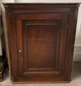 Georgian oak corner cupboard with serpentine fronted shelves Ht 102cm W 86cm D 48cm