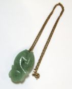 Possibly Jade pendant with intertwined fish on a plated silver necklace - approx. 4cm x 2.5cm