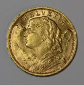 20 Swiss francs 1927 gold coin (.900 gold) - total weight 6.46g