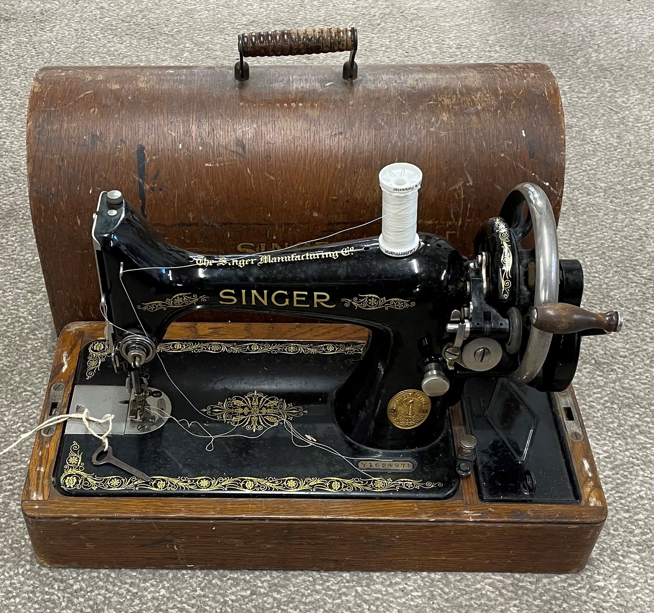 Cased Singer sewing machine & a cast iron treadle sewing machine base - Image 2 of 2
