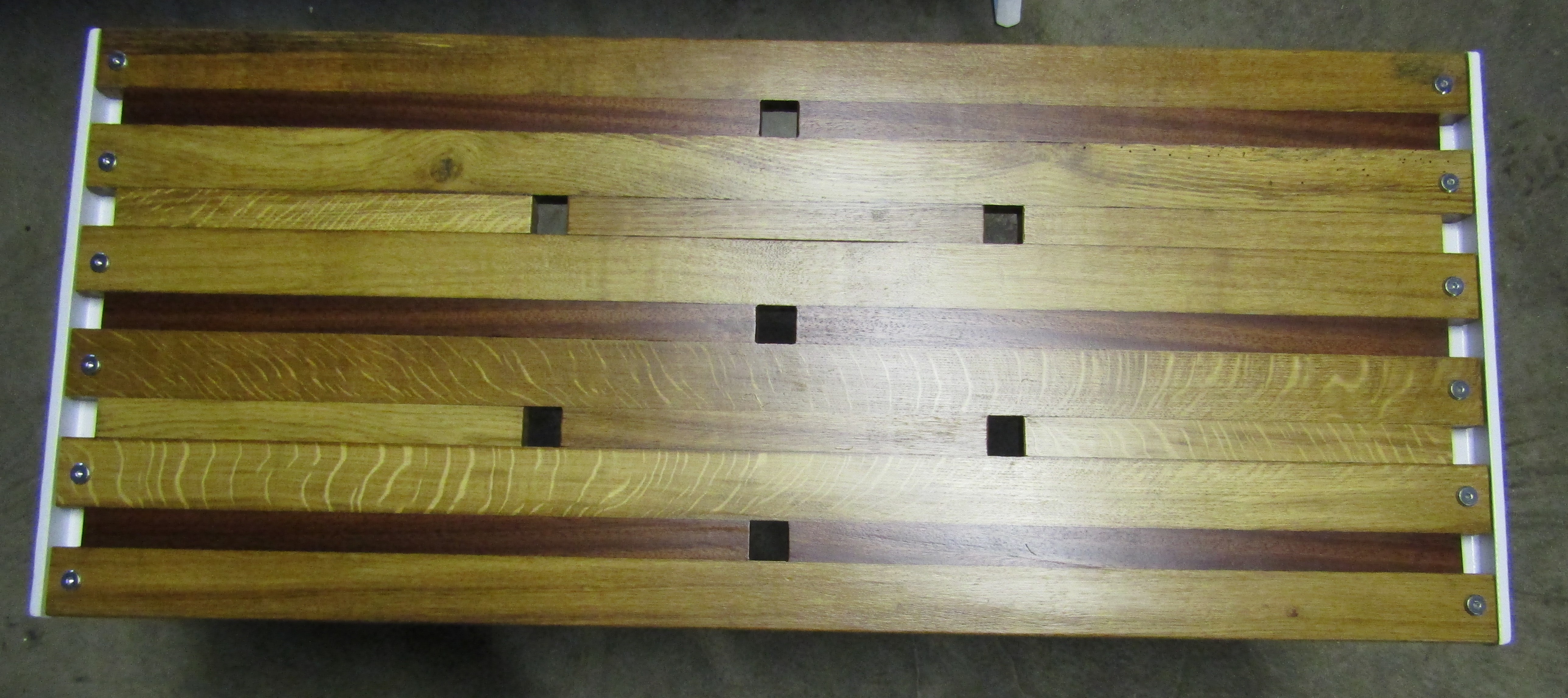 Cast iron bench and coffee table - has been grit blasted and powder coated and wood has been - Image 4 of 5