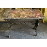 Early 20th century cast iron pub table with marble top & cast with a portrait of Edward VI Top